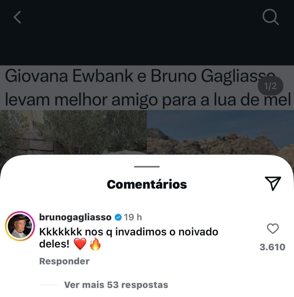 Bruno Gagliasso comentou em uma publicação sobre o assunto • Reprodução