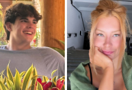 Caçula de Faustão posa em festa do irmão com ex-bailarina do pai; veja