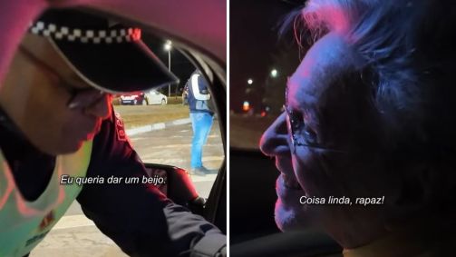 Caetano Veloso é surpreendido por carinho de policial em blitz