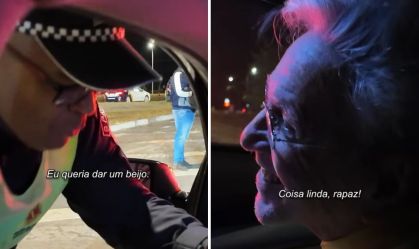 Caetano Veloso ganha beijo de policial militar em blitz; assista ao vídeo