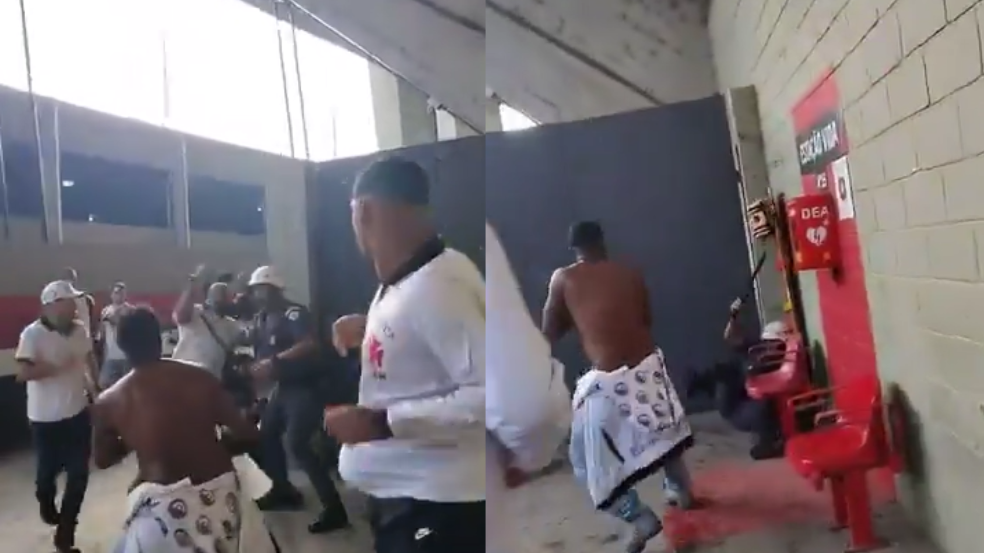 Imagens flagram o momento em que um torcedor do Vasco derruba o policial militar com um soco na cabeça