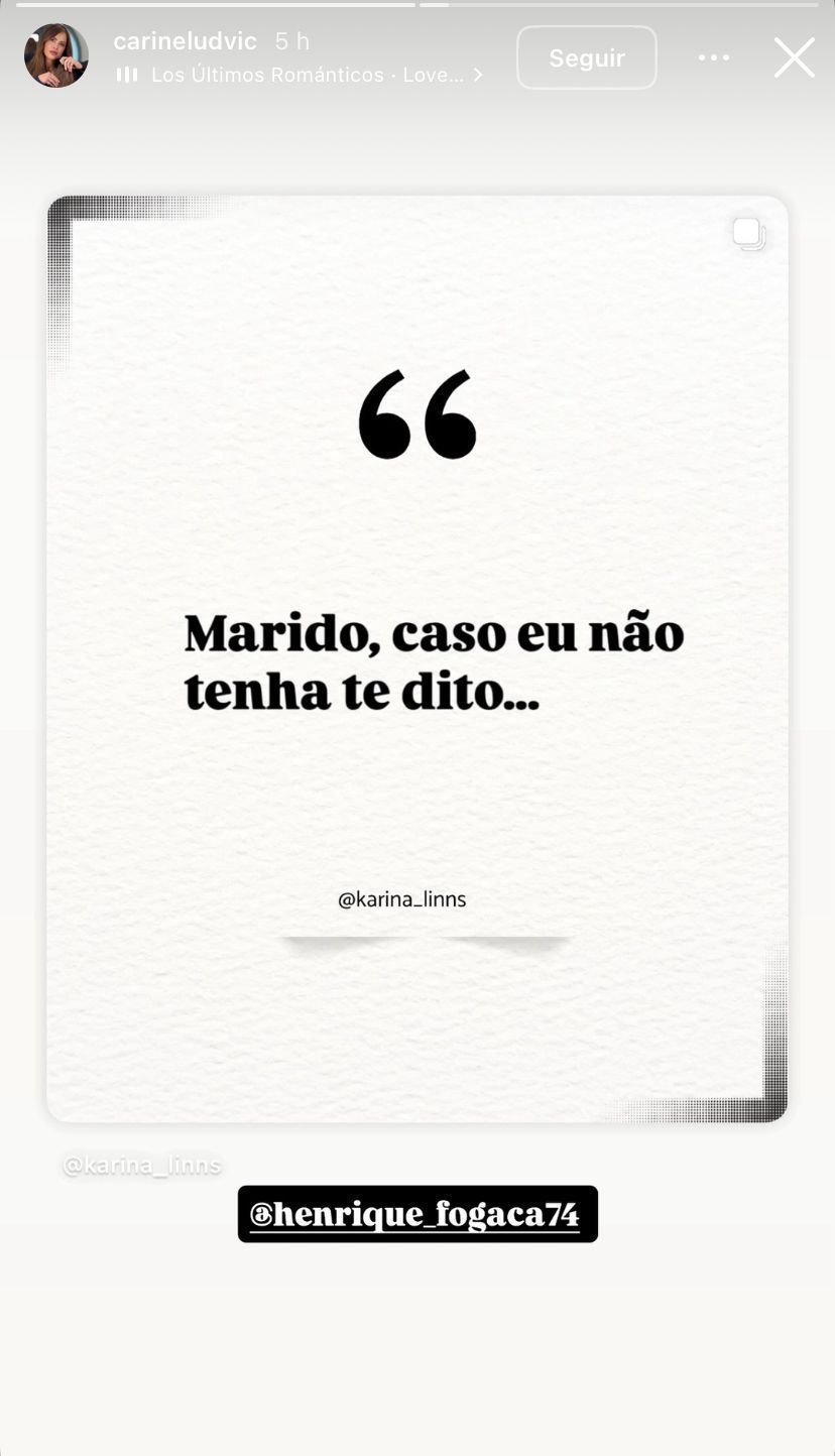 Esposa de Fogaça se declara ao marido após comentários de Paola Carosella • Instagram/Carine Ludvic