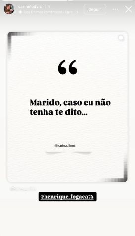 Esposa de Fogaça se declara ao marido após comentários de Paola Carosella • Instagram/Carine Ludvic