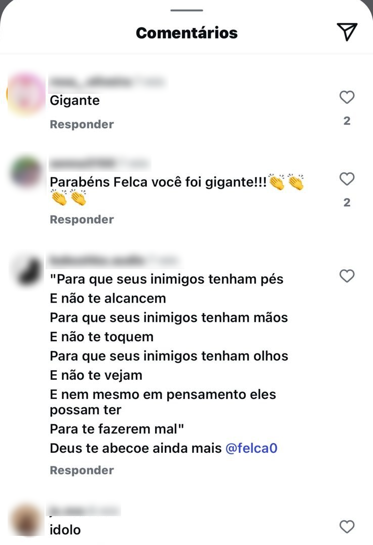 Seguidores deixaram agradecimentos nas redes sociais do youtuber Felca • Instagram/Felca