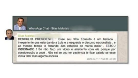 Trecho do diálogo entre o Pastor e o ex-presidente, Jair Bolsonaro • Reprodução