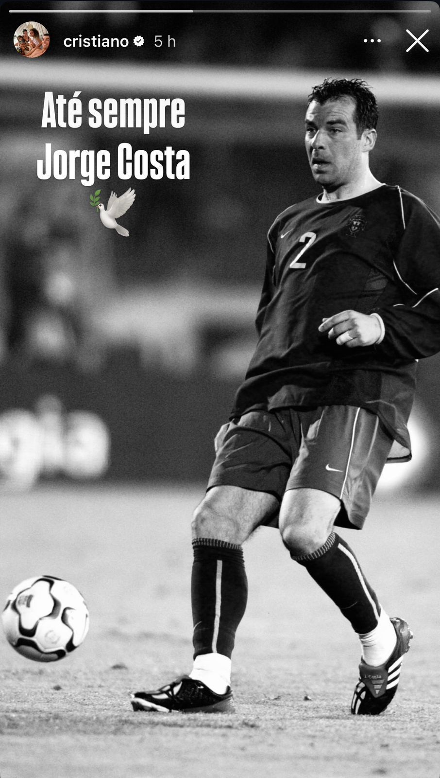 Mensagem de Cristiano Ronaldo sobre o falecimento de Jorge Costa, ídolo do FC Porto • Reprodução/Instagram/@cristiano