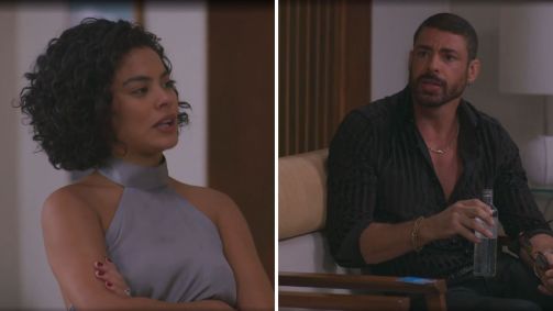 Fátima (Bella Campos) e César (Cauã Reymond) em "Vale Tudo"