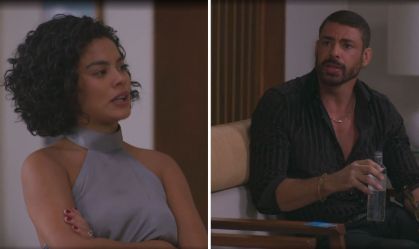Fátima (Bella Campos) e César (Cauã Reymond) em "Vale Tudo"