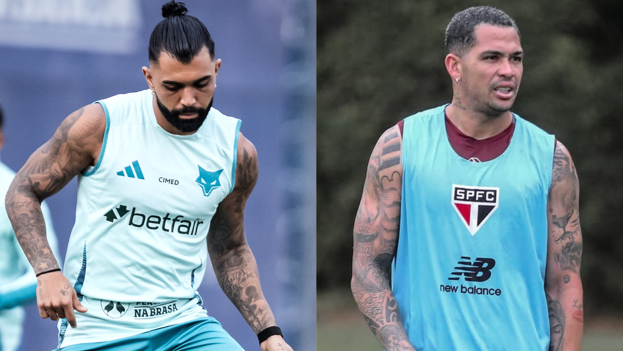 Gabigol, do Cruzeiro, e Luciano, do São Paulo, em treinamentos