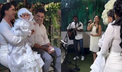 Graciele Lacerda e Zezé Di Camargo batizam a filha; confira