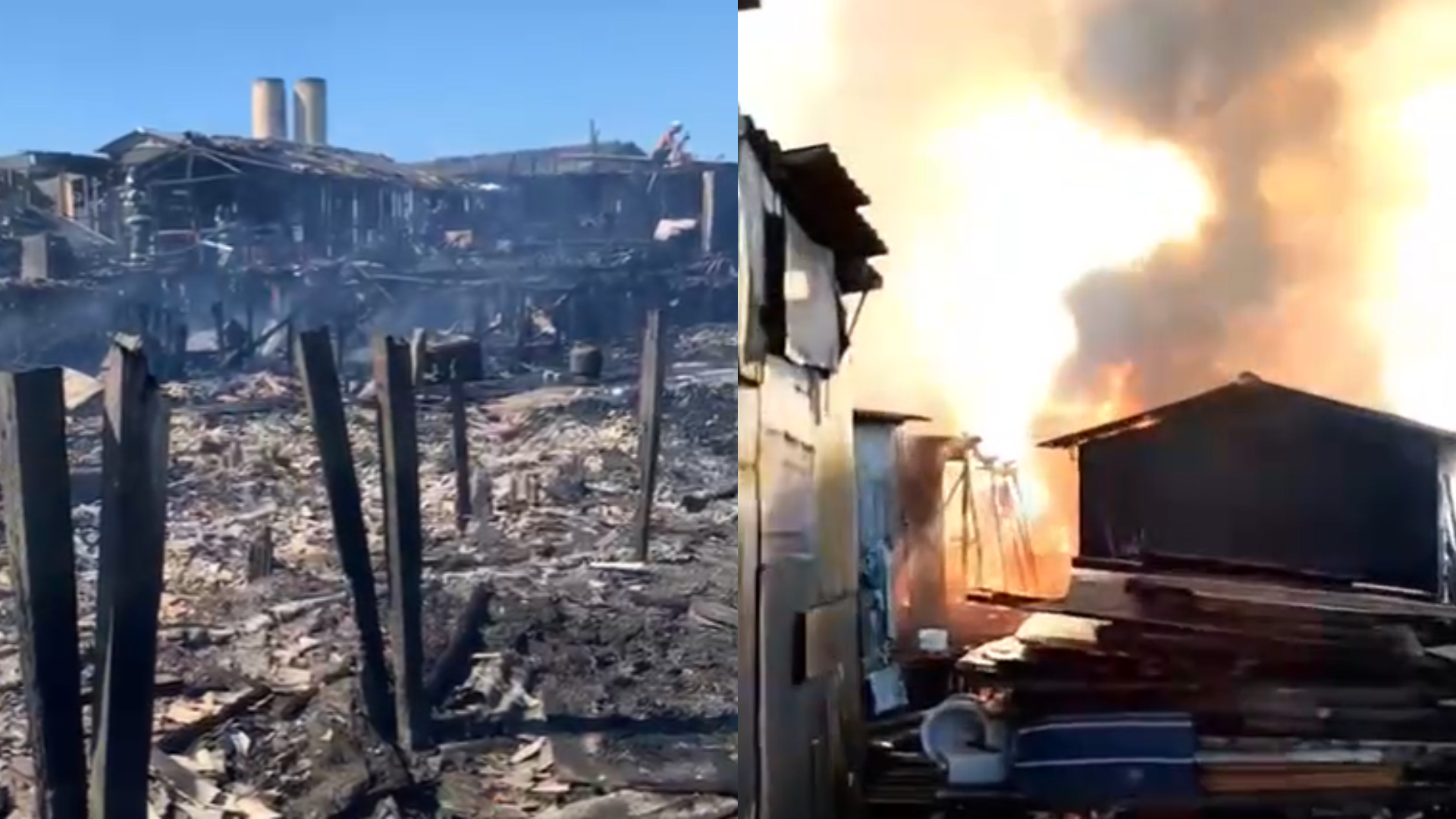 cerca de 100 moradias foram atingidas, a maioria construídas sobre palafitas