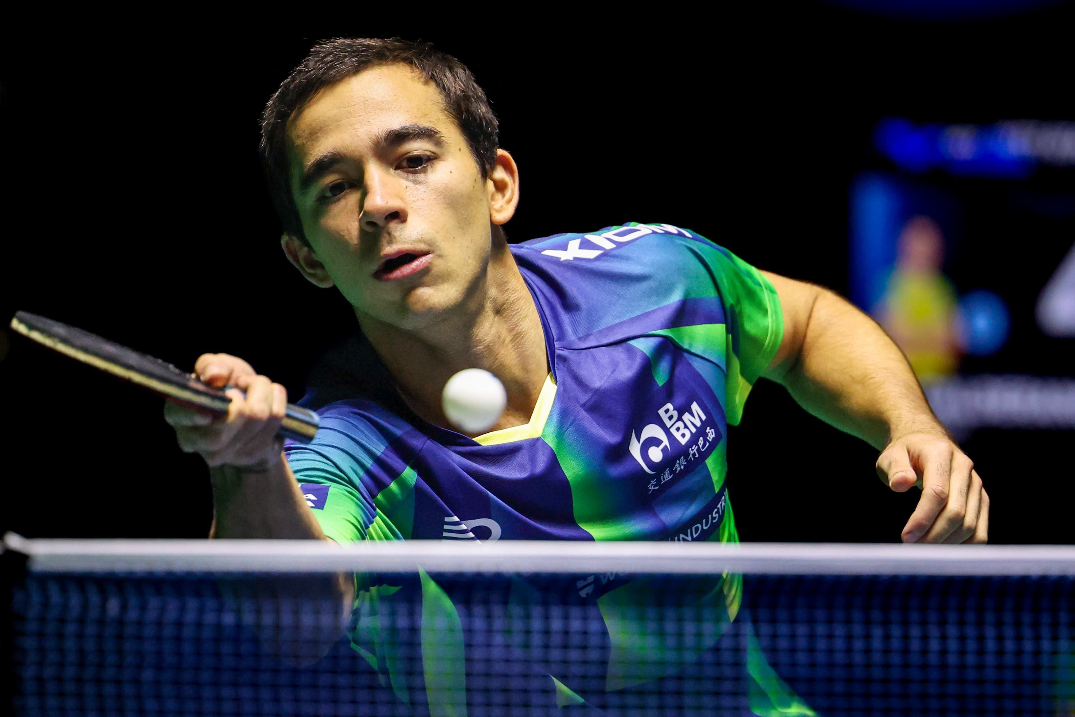 Hugo Calderano em ação no WTT de Foz do Iguaçu