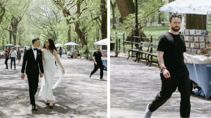 Kieran Culkin aparece acidentalmente em ensaio de casamento no Central Park • Instagram/ Stephanie Naru