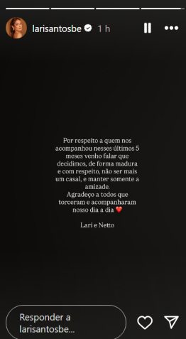 Larissa Santos anuncia término com DJ Netto • Instagram/ Larissa Santos