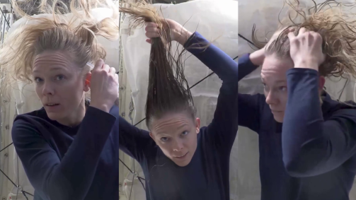 Nichole Ayers brincou no final do vídeo que a água que vai sair do cabelo dela enquanto seca "provavelmente vai virar o café de alguém amanhã"