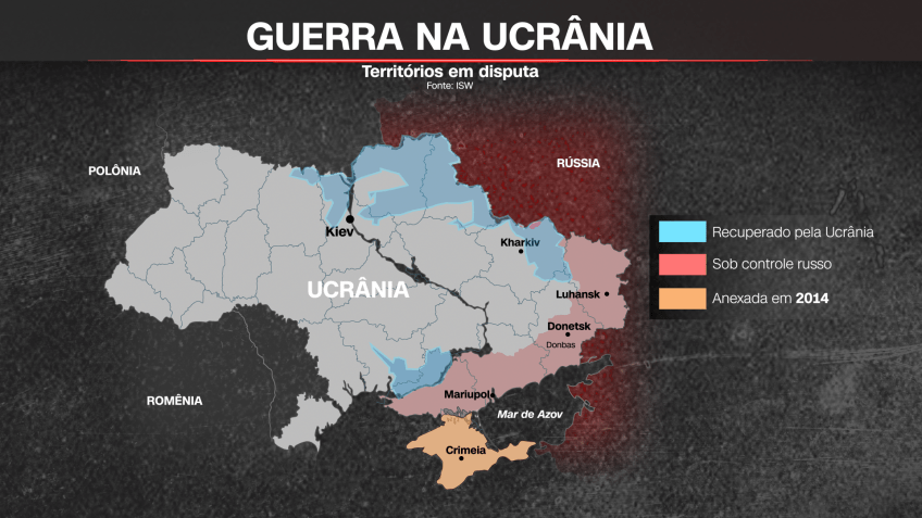 Mapa com territórios recuperados pela Ucrânia, sob controle russo e anexados em 2014 • CNN