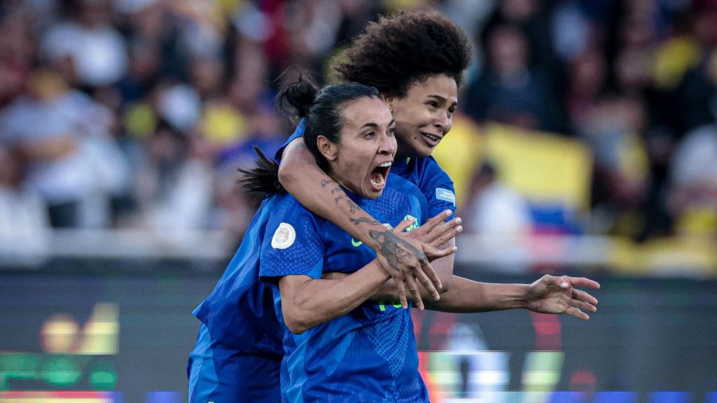 Comemoração da Marta no gol de empate na final da Copa América Feminina