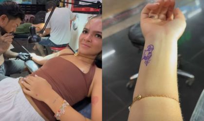 Mel Maia mostra tatuagem feita com bambu na Tailândia