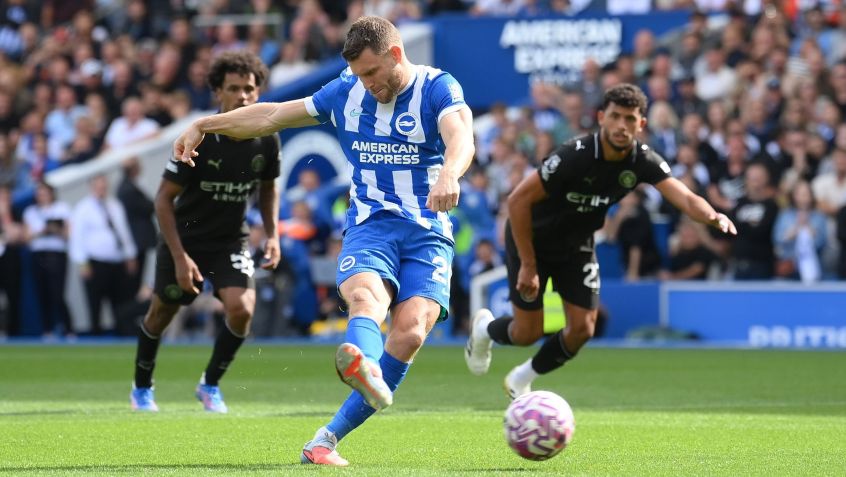James Milner marcou um dos gols do Brighton na vitória contra o Manchester City • Foto: Mike Hewitt/Getty Images