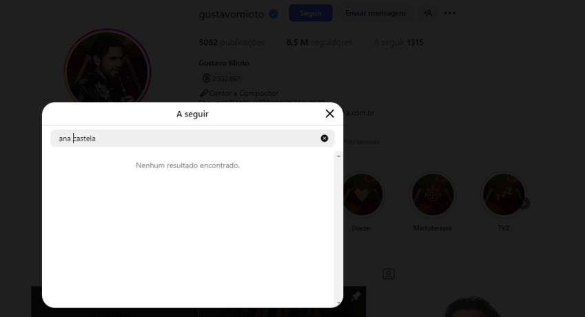 Gustavo Mioto deixou de seguir Ana Castela • Instagram