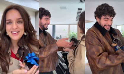 Rafa Kalimann presenteia Nattan com filhote de cachorro
