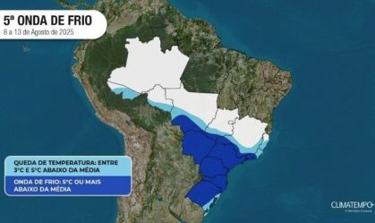 Mapa: poderosa onda de frio "vai congelar" grande parte do Brasil