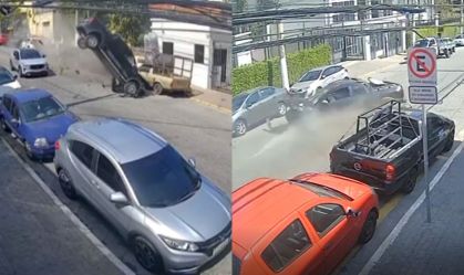 Vídeo: Caminhonete "voa" e atinge 10 veículos na Zona Norte de SP