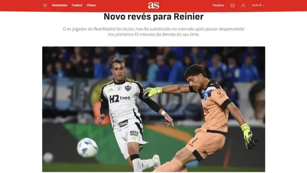 A matéria do Diario AS, da ESpanha, sobre Reinier