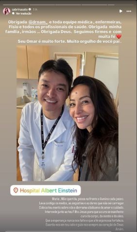 Apresentadora compartilhou agradecimento para médicos que estão cuidando de Omar Rahal • Instagram/Sabrina Sato
