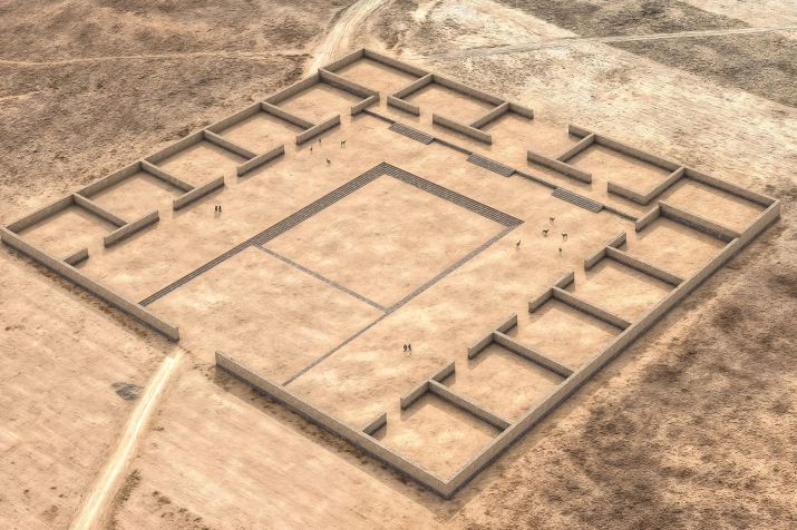 O templo, Palaspata, tem aproximadamente 125 metros de comprimento por 145 metros de largura (410 por 475 pés) e tem 15 recintos modulares ao redor da praça central. • José Capriles/Penn State