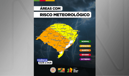 RS tem alerta de chuva intensa com ventania e granizo