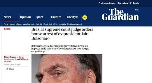 The Guardian repercute decreto de prisão domiciliar de Jair Bolsonaro