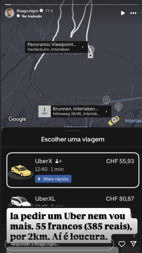 Thiago Nigro mostra valor de corrida na Suíça • Instagram/Thiago Nigro