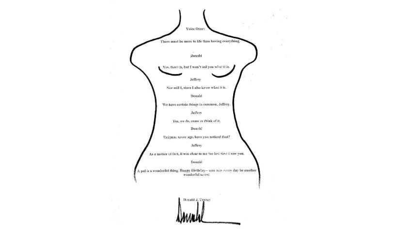 Carta de aniversário de Jeffrey Epstein que teria sido assinada por Donald Trump • Reprodução CNN Brasil