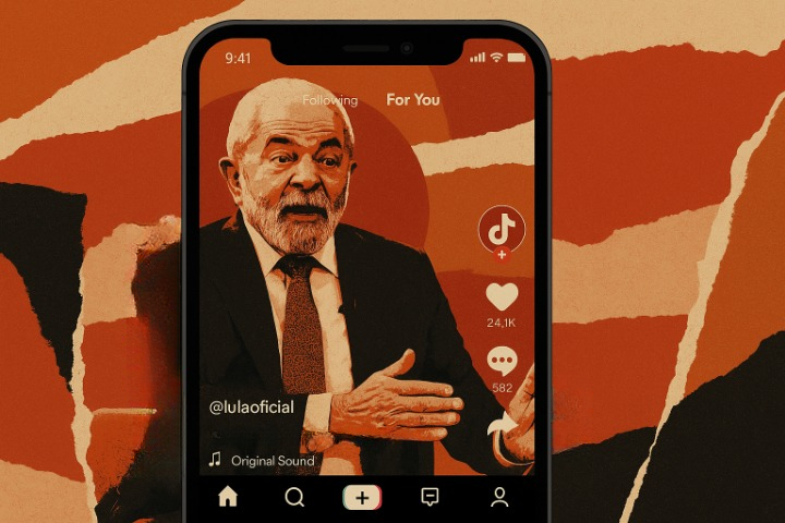 Ilustração do presidente Luiz Inácio Lula da Silva (PT) no feed do TikTok