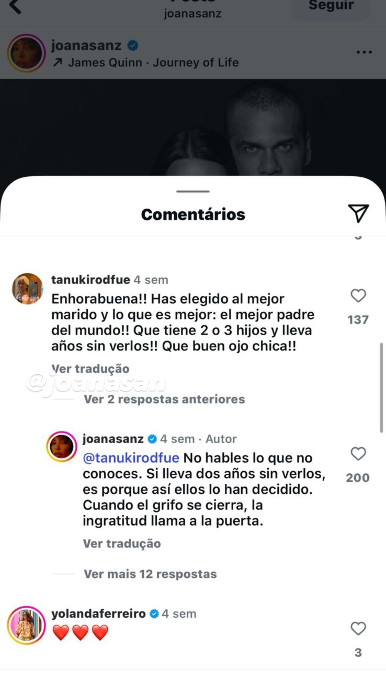 Dinorah Santa Ana, ex de Daniel Alves, publica comentário de Joana Sanz sobre os filhos • Reprodução/Instagram