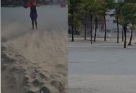 Impulsionados por ciclone, ventos "levam areia" da praia no litoral de SP