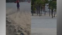 Impulsionados por ciclone, ventos "levam areia" da praia no litoral de SP