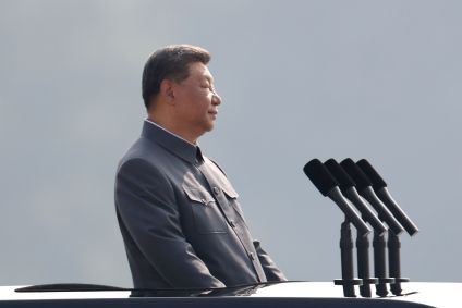 O presidente chinês, Xi Jinping, durante o desfile militar na Praça da Paz Celestial, em Pequim