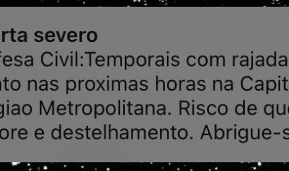 Temporal e rajadas de vento disparam alerta severo da Defesa Civil em SP