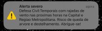 Temporal e rajadas de vento disparam alerta severo da Defesa Civil em SP