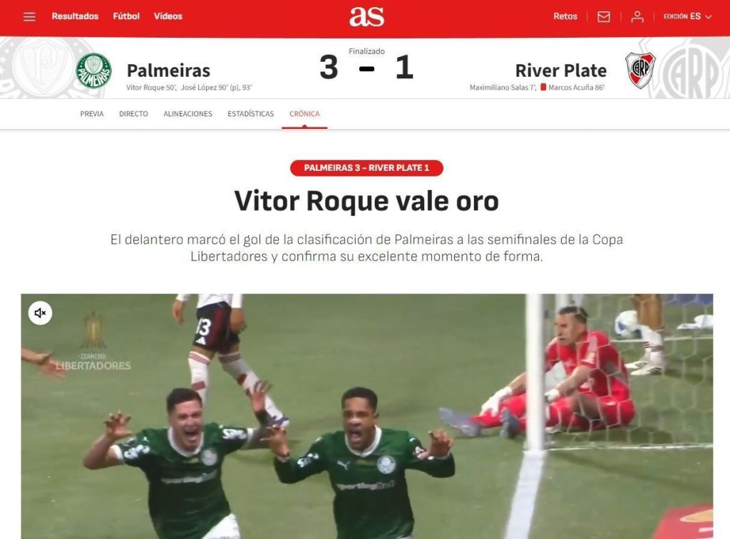 Jornal espanhol destaca atuação de Vitor Roque contra o River Plate
