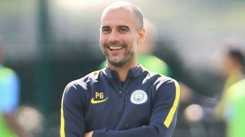 Pep Guardiola treinado o Manchester City