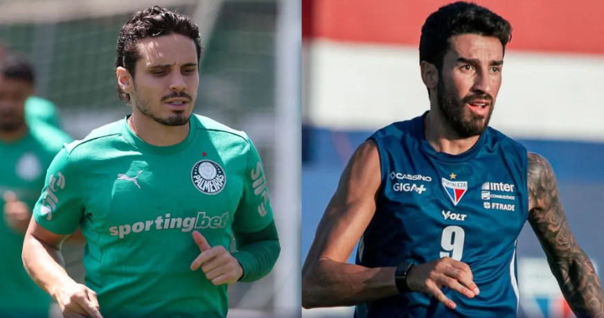 Raphael Veiga, do Palmeiras, e Lucero, do Fortaleza