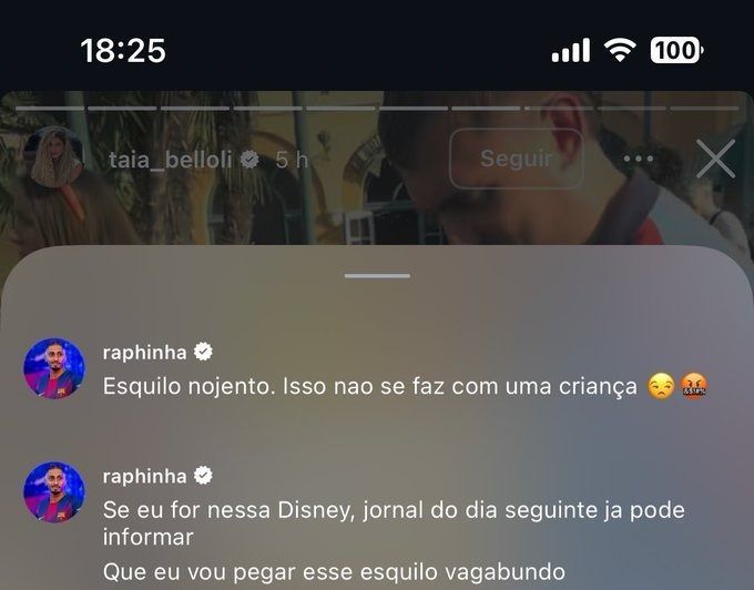 Raphinha ameaça esquilo • Reprodução Redes Sociais