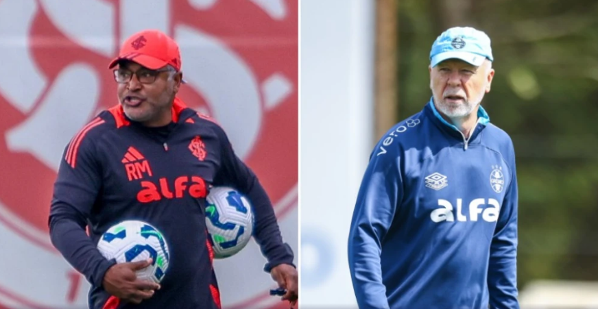 Roger Machado e Mano Menezes nos treinos de Inter e Grêmio