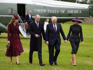 Presidente dos EUA Donald Trump e primeira-dama Melania Trump no Castelo de Windsor recebidos por príncipe William e Kate 17/9/2025