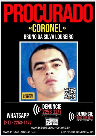 Bruno da Silva Loureiro é considerado de alta periculosidade pelo sistema penitenciário. • Reprodução - Disque Denúnciap