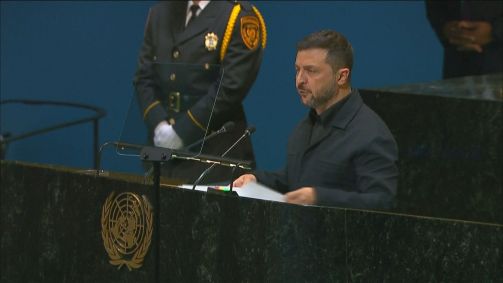 Presidente da Ucrânia, Volodymyr Zelensky em discurso na Assembleia Geral da ONU