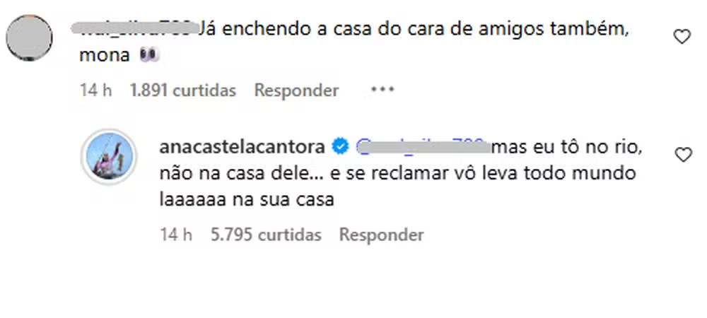 A resposta de Ana Castela para seguidora que comparou seu comportamento ao de Virgínia Fonseca • Reprodução/Instagram